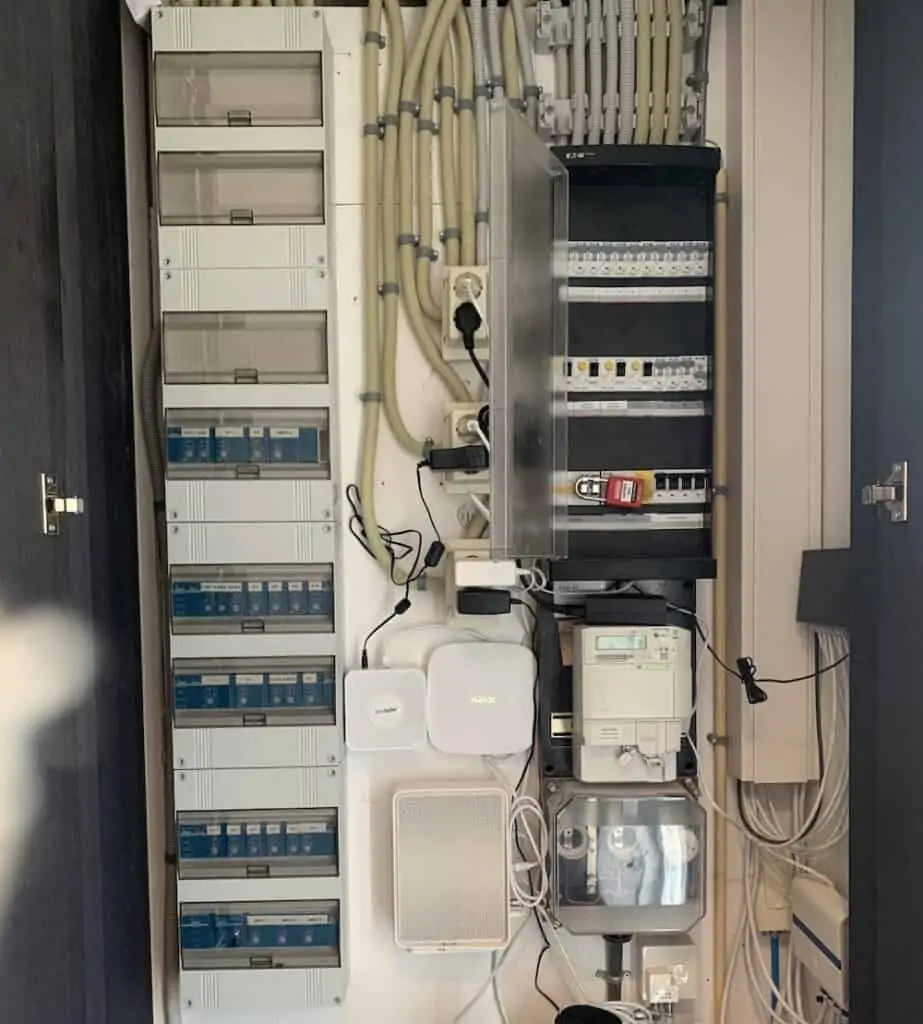 Groepenkast opgeruimd en netjes gemonteerd met alle aansluitingen.